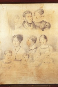 La famiglia Manzoni nel 1825. Acquerello di Ernesta Bisi