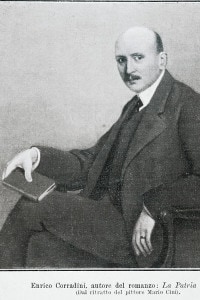 Ritratto dello scrittore e politico italiano Enrico Corradini (Montelupo Fiorentino, 1865-Roma, 1931), illustrazione tratta da un ritratto di Mario Cini