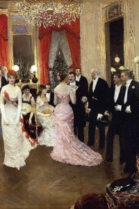 Un esempio di come i due modelli borghesi convivessero senza problemi è visibile in questa opera "The soiree" (1878) di Jean Beraud. Musée D'Orsay