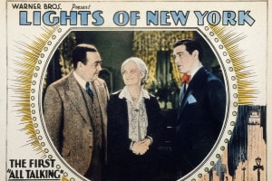 Lights of New York: il primo film interamente parlato, 1928. Da sinistra: Eugene Pallette, Mary Carr e Cullen Landis
