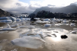 Il ghiacciaio Svinafellsjokull. Scioglimento dei ghiacciai in Islanda, foto del 13 agosto 2021