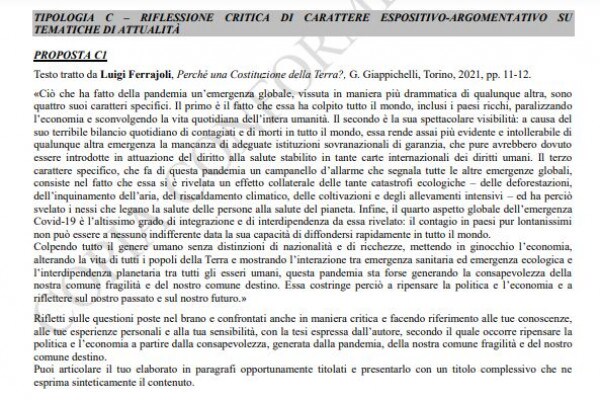 Tipologia C1 su Luigi Ferrajoli: riflessione critica di carattere espositivo-argomentativo su tematiche di attualità, traccia prima prova 2022