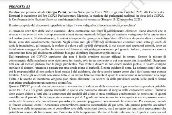 Tipologia B3 su Giorgio Parisi. Analisi e produzione di un testo argomentativo, traccia prima prova 2022