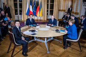 Vertice all'Eliseo, 9 dicembre 2019: Zelensky, Macron, Putin e Angela Merkel