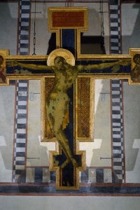 Crocifisso di Santa Croce di Cimabue. Tempera su tavola, 448x390 cm. Basilica di Santa Croce a Firenze