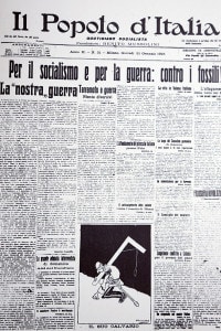 Un esempio di testo informativo: la prima pagina del quotidiano "Il popolo d'Italia". Giornale fondato da Benito Mussolini nel 1914