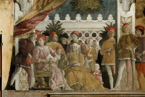 Un particolare della Camera degli sposi dipinta da Mantegna
