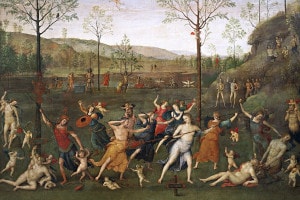 Lotta tra Amore e Castità di Perugino, 1503-1505. Tempera su tela, 160x191 cm, conservato nel Museo del Louvre a Parigi