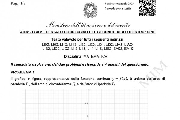 Traccia Matematica seconda prova Liceo Scientifico 2023