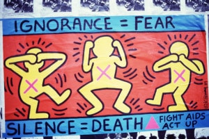 Keith Haring: Ignorance = fear (1989). Poster di ACT UP (AIDS Coalition to Unleash Power)