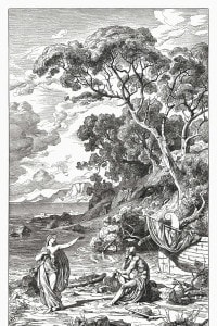 Scena dell'Odissea, Ulisse viene rimandato a casa dalla ninfa Calipso
