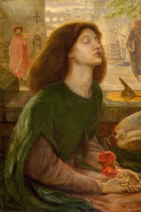 Beata Beatrix, opera di Dante G Rossetti, conservata presso la Tate Britain di Londra.