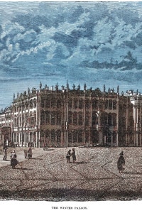 Antica illustrazione del Palazzo d'Inverno, museo dell'Ermitage, San Pietroburgo.