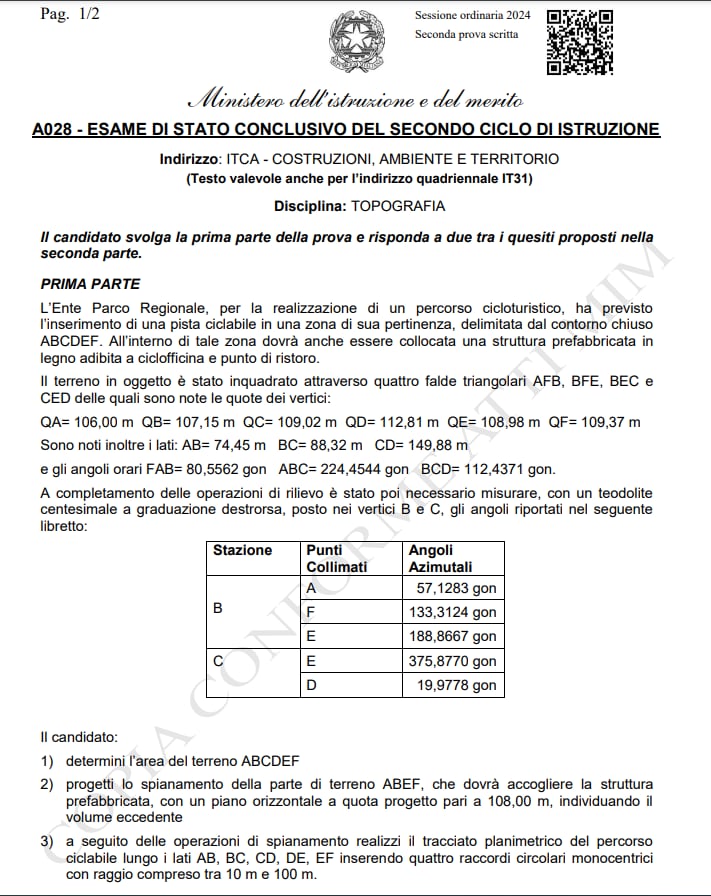 Traccia Istituto Tecnico Costruzioni, Ambiente E Territorio CAT Seconda ...