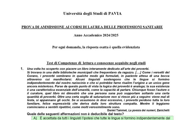 Soluzioni Test Professioni Sanitarie 2024 Sapienza Soluzioni test professioni sanitarie 2024 da scaricare in PDF | Studenti.it
